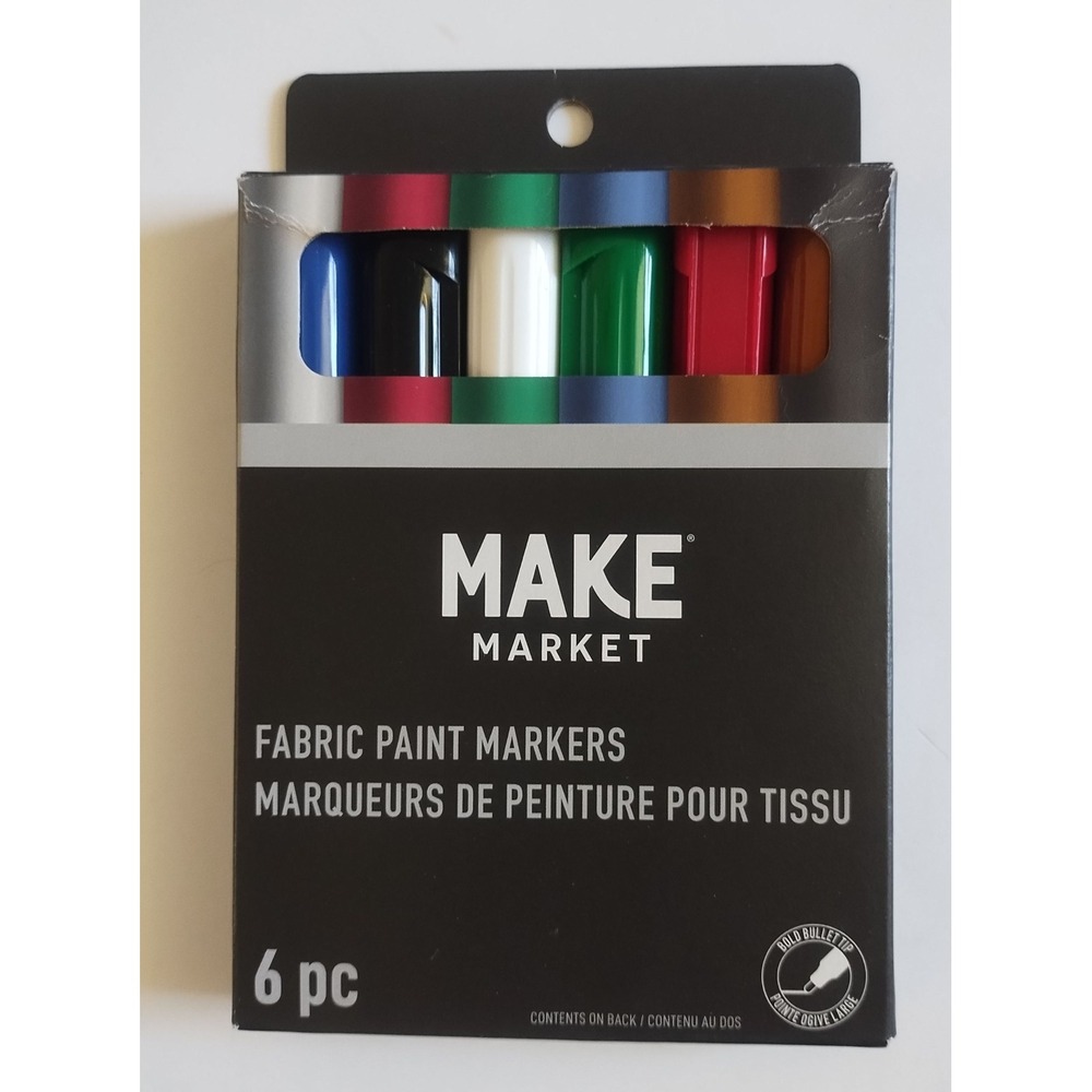 Make Market Fabric Paint Markers 6pc Set Bold Bullet Tip Permanent Multi Color